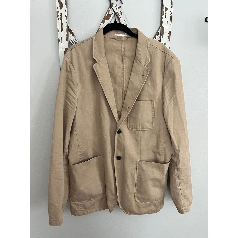 Club Monaco Mens Blazer Sport Coat Two‎ Button Casual Jacket Khaki Size L Cotton